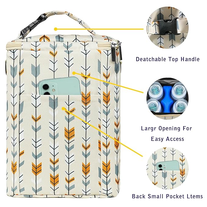 Breastmilk Cooler Bag with Ice Pack Fits 4 Baby Bottles Up to 9 Ounce Insulated Baby Bottle Bag Breast Milk Cooler on The Go with Strap Baby Bottle Cooler Bag for Nursing Mom Daycare or Travel-CubbioJoy