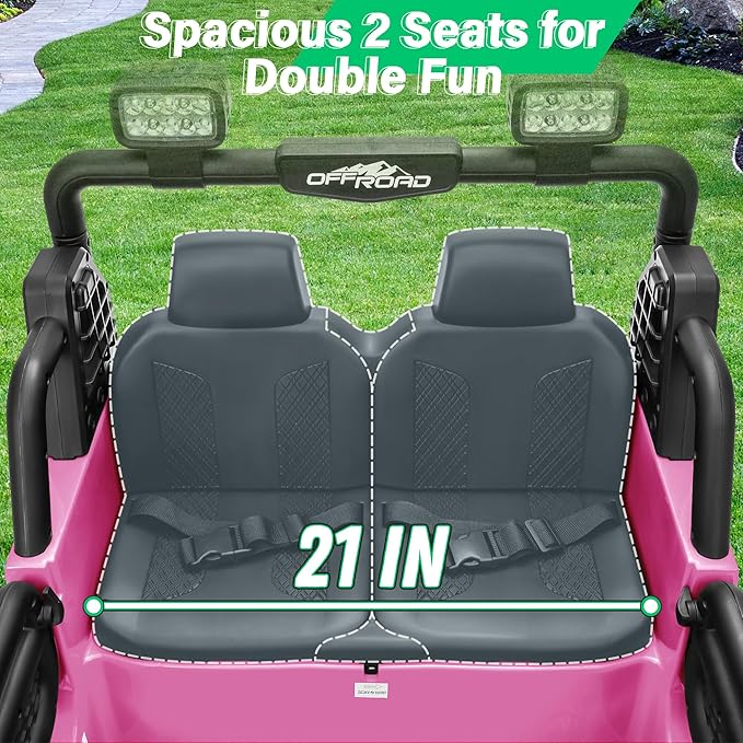 2 Seater Ride On Car Truck with Remote Control XL, Kids 24V Battery Powered Electric Vihicle w/21 in Seat, 3 Speeds, 2WD/4WD Switichable, Shock Absorbers,Bluetooth, Flower, Gift Choice-CubbioJoy