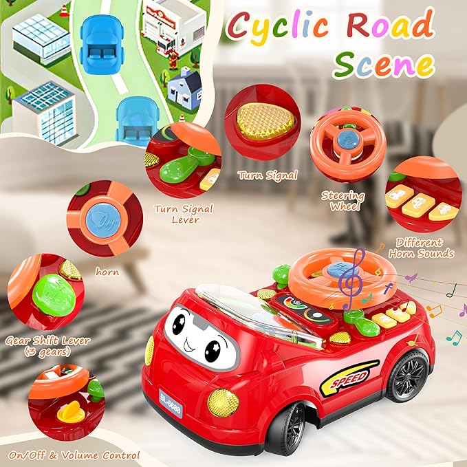 2-in-1 Toddler RC Car & Steering Wheel Toy with Music | Interactive Simulation Driving Adventure Toy for 18+ Months Baby Learning | Gift for 1.5+ Years Old Boys Girls-CubbioJoy