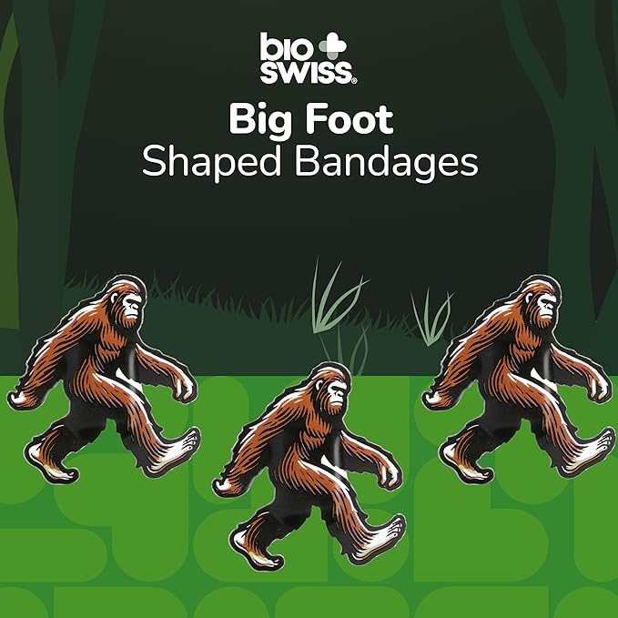 BioSwiss Bandages, Bigfoot Shaped Self Adhesive Bandage, Latex Free Wound Care, Fun First Aid Kit Supplies for Kids and Adults, 24 Count-CubbioJoy