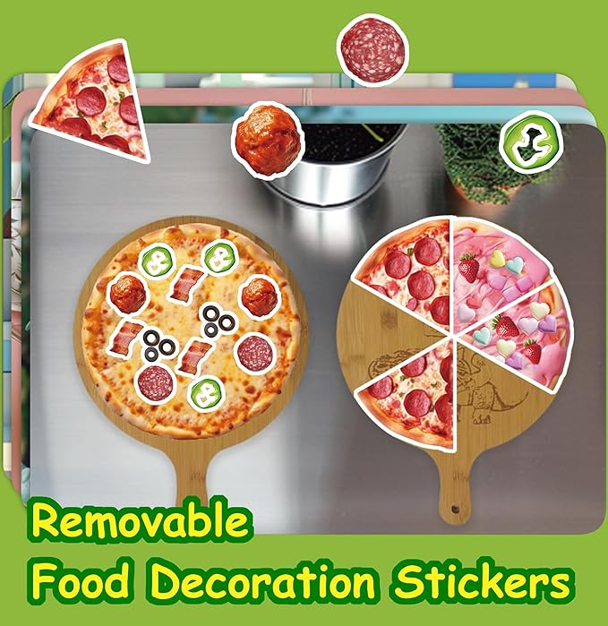 Dino Fun Cooking Food Reusable Sticker Book for Kids,11 Scenes + Over 200 Food Stickers,Treats Sticker Book for Toddlers 3-6 Years,Removable Decoration Snack Stickers,Make A Face Cupcake Sticker-CubbioJoy