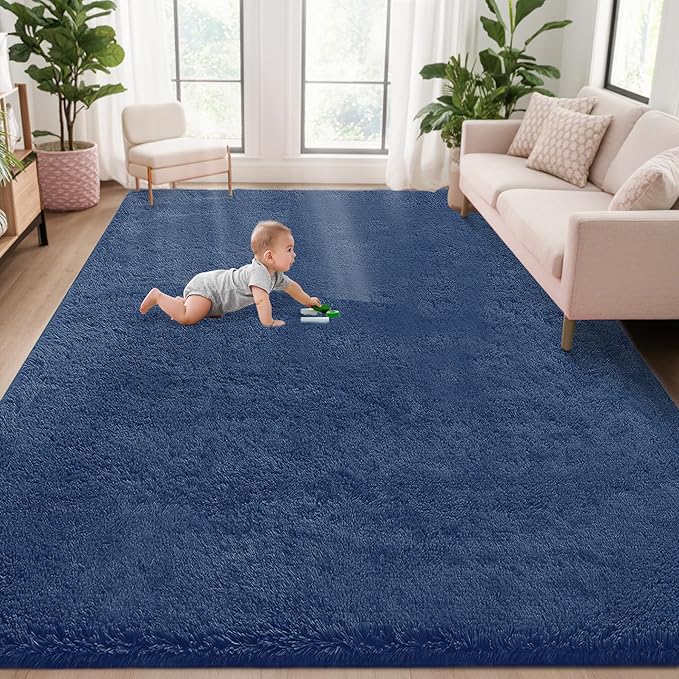 5x8 Area Rug for Living Room: Fluffy Shag Soft Washable Rugs Fuzzy Plush Indoor Carpet for Bedroom Nursery Playroom Dorm Kids Girls Boys Room (Navy Blue, 5'x8')-CubbioJoy