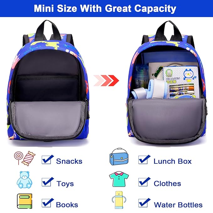 Accmor Toddler Backpack Leash with Anti Lost Wrist Link, Cute Mini Child Walking Harnesses Keep Kids Close Back Pack Rope Tether Rein for Baby Boys (Blue/Dino)-CubbioJoy