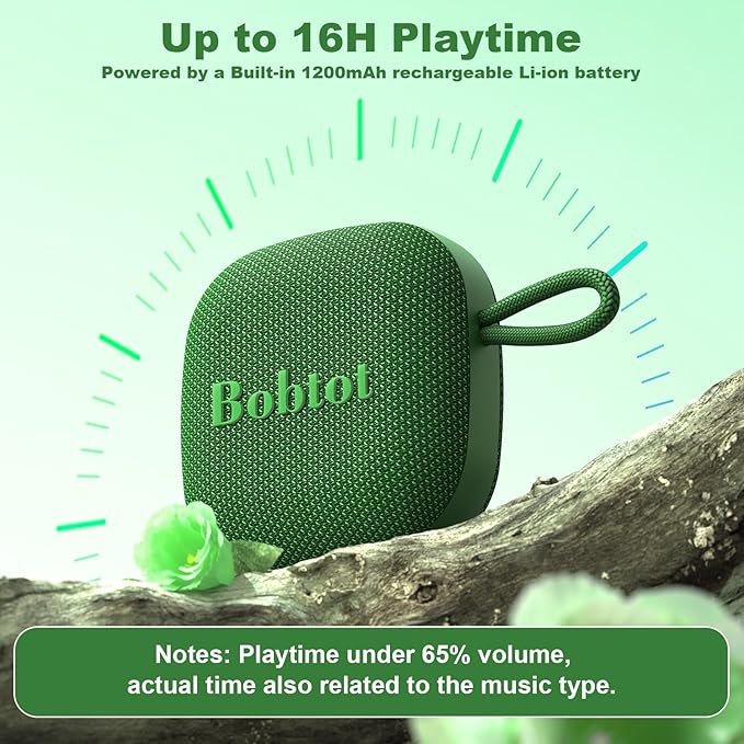 Bobtot Portable Bluetooth Speakers Wireless - IPX7 Waterproof Mini Shower Speaker with 16 Hours Playtime, Loud Stereo Sound, Rich Bass, TWS, Built-in Mic, Small Size for Travel Sport, Green-CubbioJoy