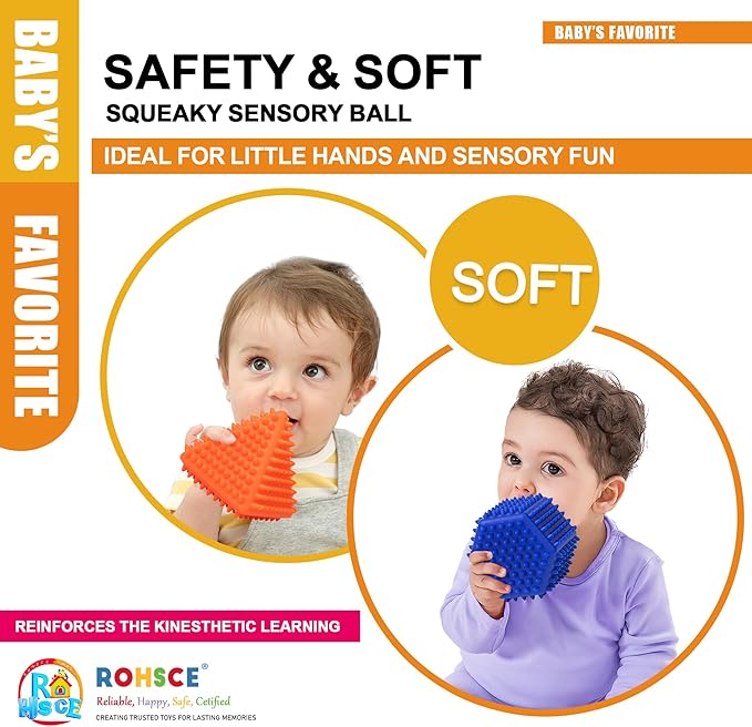 Baby Sensory Balls, Montessori Toys Soft Baby Balls 6 to 12 Months Textured Geometric Shapes for Babies' Sensory Development, Multicolor Bath Gifts Spiky Squeeze Ball for Infant Kids-CubbioJoy