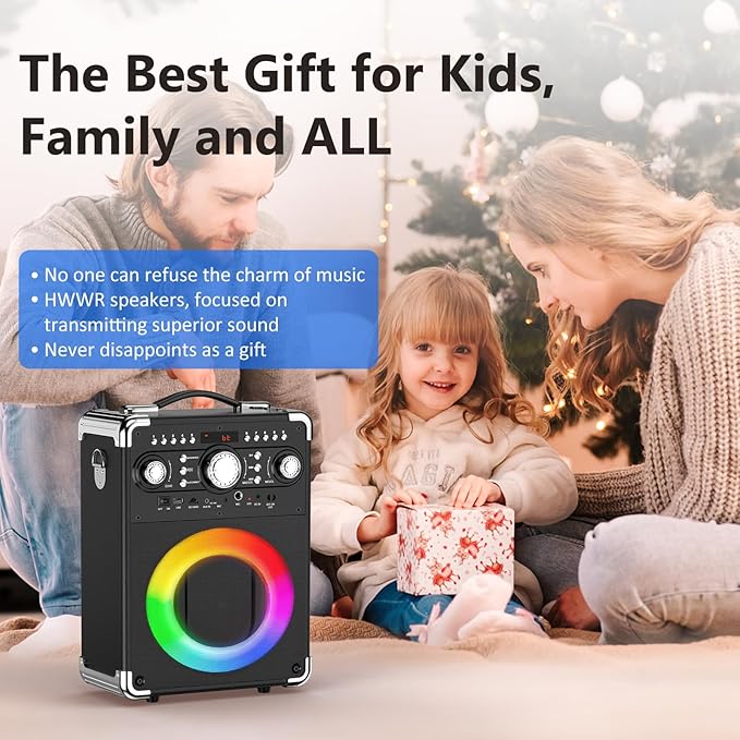 Karaoke Machine with 2 Wireless Microphones for Adults, Portable Bluetooth Party Speaker with Echo Adjustment, Singing Machine Support TWS/USB/TF Card/Guitar/TV Connected for Outdoor/Events etc-CubbioJoy