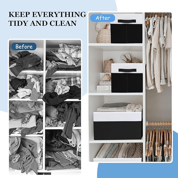 Criusia 8 Pack Large Storage Baskets for Room Organization, Multi-Purpose Bins for Closet, Shelves, Kitchen, Office, Decorative Fabric Foldable Storage Boxes with Handles (14L*10W*9.5H)-CubbioJoy