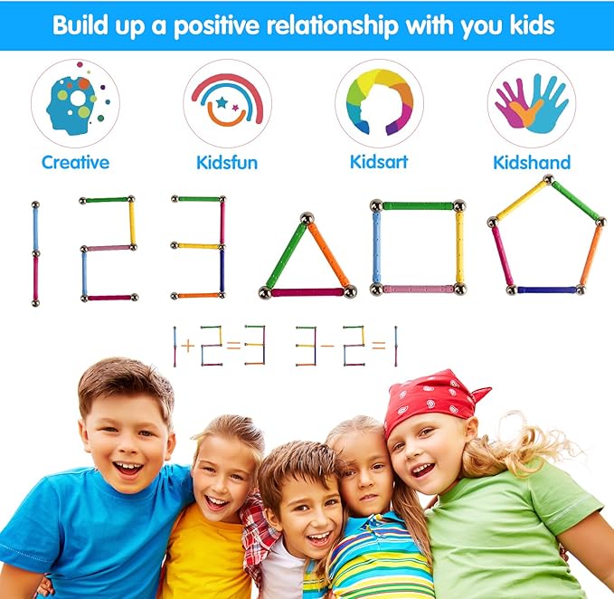 160 Pcs Magnet Building Sticks Kids Toys, Lengthen Magnetic Construction Building Blocks Set 3D Brain Training Learning Educational DIY STEM Toys-CubbioJoy