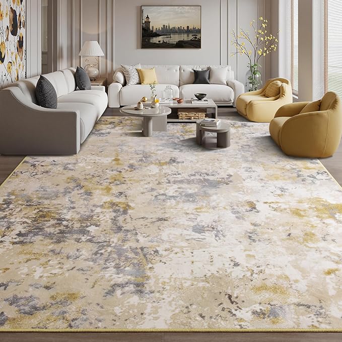 Kelarea 6x9 Rug for Living Room, Beige Washable Non-Slip Rugs, Modern Abstract Large Rugs Low Pile Soft Carpet for Bedroom, Kitchen, Dining Room, Classroom, Dorm, Nursery, Home Office-CubbioJoy
