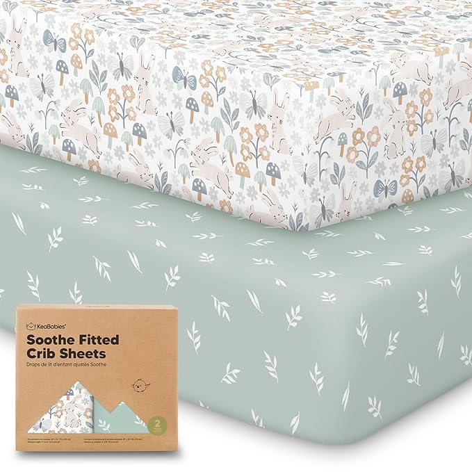 KeaBabies 2-Pack Organic Crib Sheets for Boys, Girls - 52x28 Fitted Crib Mattress Sheet Neutral, Breathable Jersey Cotton Cover for Baby Bed, Toddler Mattress, Soft & Cute Prints (Prairie)-CubbioJoy