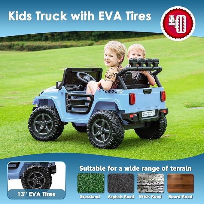 24V 2 Seater Ride On Truck with Remote Control 4WD Electric Car for Kids Ride On Car Battery Powered Ride On Toy Car with Music Player, LED Lights, Bluetooth, Rear Shock Absorber, Gray Blue-CubbioJoy