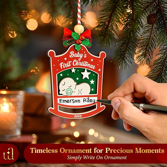 Baby First Christmas Ornament 2025 for Girl Boy - Baby's 1st Ideas for Parents, Babies Newborn Ornament Keepsake Babys First Xmas Ornaments for Xmas Tree Decorations-CubbioJoy