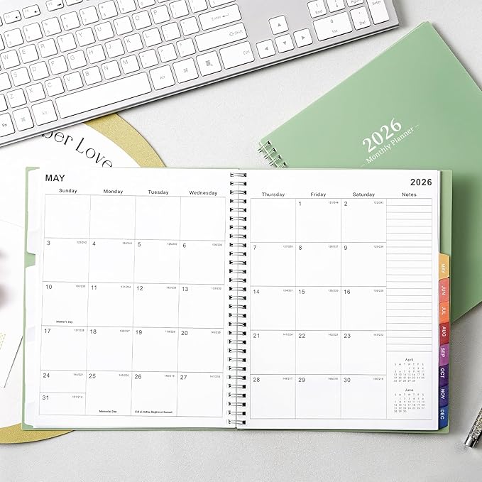 2026 Monthly Planner/Calendar - 2026 Planner, JAN 2026- DEC 2026, Planners with Colorful Tabs, Monthly Planners 2026 for Daily Organizing - Waterproof Cover (8" x10", Note Pages, Green)-CubbioJoy