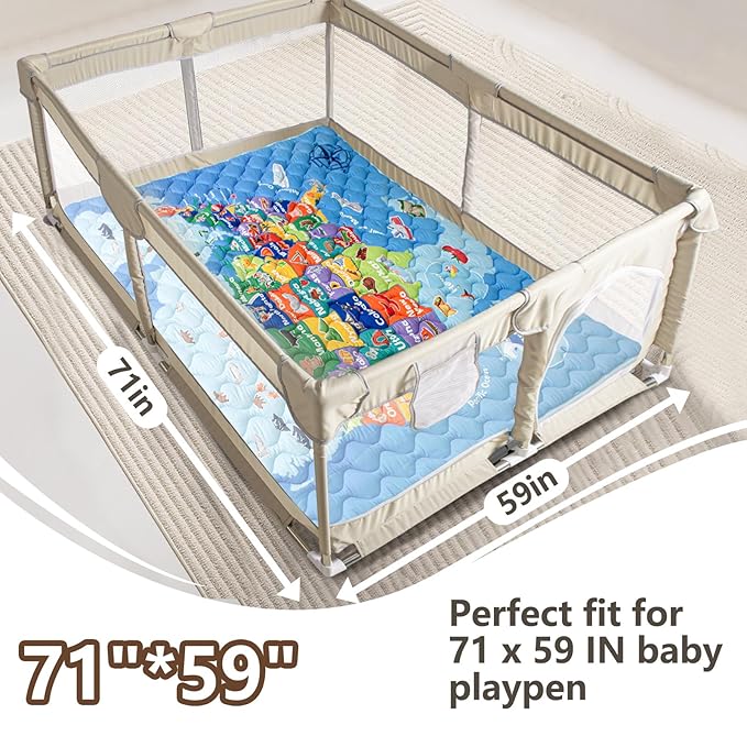 Baby Play Mats for Floor, 71”x59” Upgraded Thickness & Larger Super Soft Playmat for Babies and Toddlers, Foldable Washable, Upgrade Anti-Slip Crawling Mat for Playpen(Map)-CubbioJoy