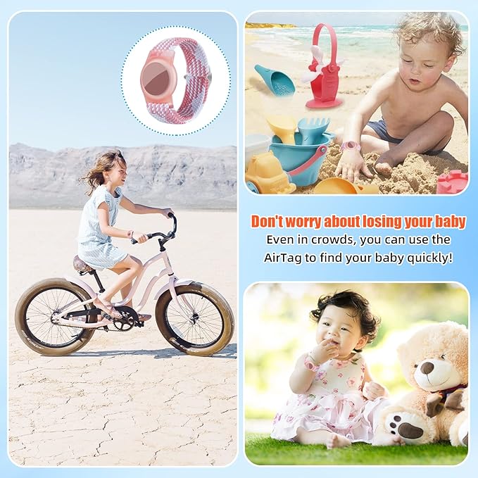 Bracelet for Kids Compatible with AirTag, Nylon Stretch Braided Air Tag Wristband, Protective Case for Airtag GPS Tracker Holder, Adjustable Elastic Watch Band for Toddler Child Elder (Rainbow)-CubbioJoy