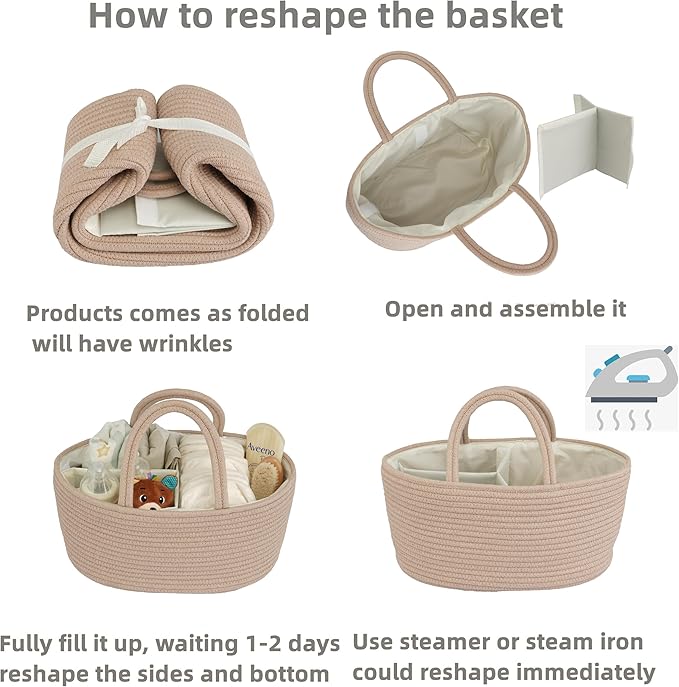 Diaper Caddy Organizer Cotton Rope Baby Basket Nursery Storage and Portable Tote Bag for Car Ideal Baby Shower Gifts and Registry Must-Have for Newborn Essentials Large konjak-CubbioJoy
