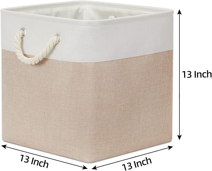 Bidtakay Fabric Storage Baskets for Organizing Beige 13 Inch Collapsible Square Baskets 3 Pack Organization Bins Large Cube Storage Bins Closet Baskets for Shelves Clothes-CubbioJoy
