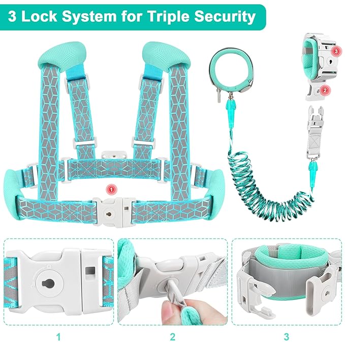 Accmor Toddler Harness Leash, Reflective Kid Harness with Anti Lost Wrist Link, Harness Leash for Toddlers, Child Walking Harness Kids Leash Wristband Belt with Lock for Baby Boys Girls to Outdoor-CubbioJoy