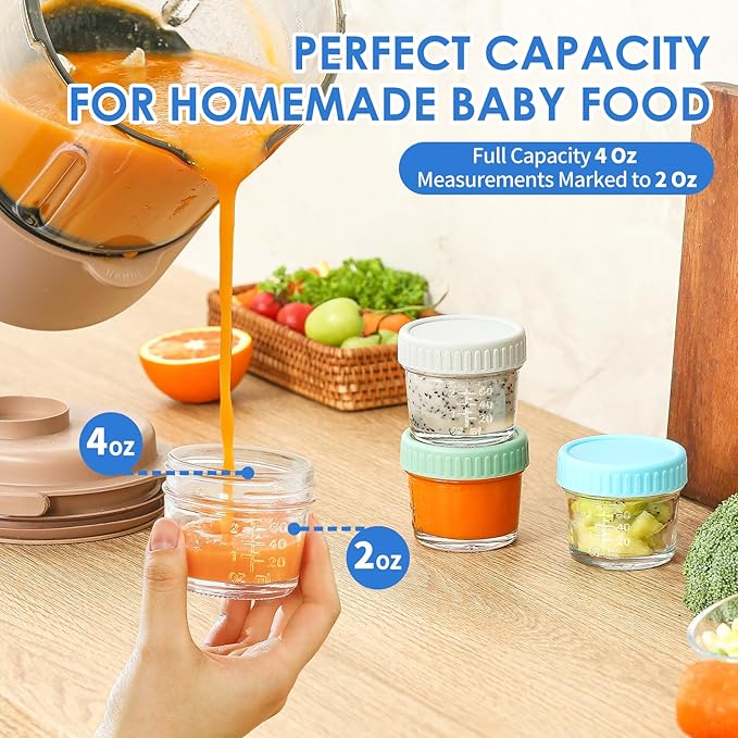 DRKIO 6 Pack Glass Baby Food Storage Containers - 4 Oz Baby Food Jars with Lids Baby Food Maker Microwave Dishwasher Freezer Safe 100% Leak Proof BPA Free Reusable-CubbioJoy