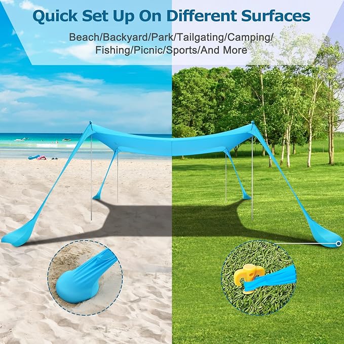 COMMOUDS Beach Tent Sun Shelter - UPF50+ Pop Up Beach Canopy with Sandbags & Sand Shovel & Windproof Poles, Portable Sun Shade for Beach, Camping, Picnics, Backyard-CubbioJoy