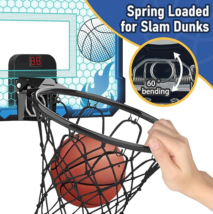 Indoor Basketball Hoop for Kids with Led Lights Mini Basketball Hoop with Remote Control Over The Door Basketball Hoops with Scoreboard Basketball Toys for 4-12 Year Old Boys Girls-CubbioJoy