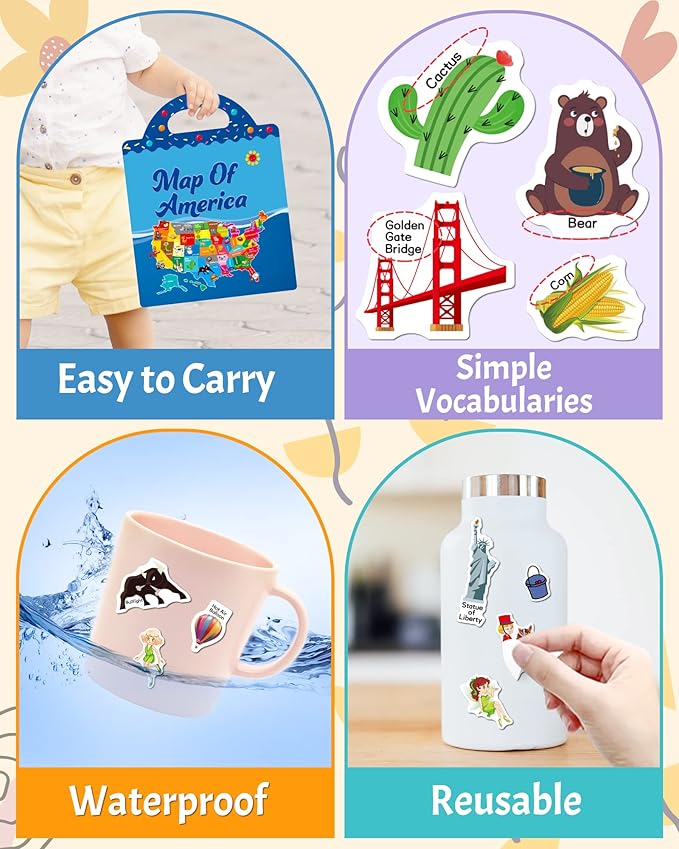 Benresive Reusable Sticker Books for Kids 2-4, Sticker Books for Toddlers 1-3 2-4, Toddler Travel Toys Activities Crafts Gifts - America Map, Fairy, My House-CubbioJoy
