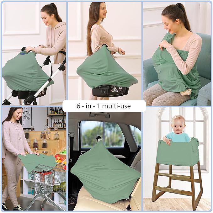 Car Seat Covers Baby - Multi-use Cover Carseat Canopy, Breathable Breastfeeding Cover, Car Seat Covers for Bbies, Boys & Girls Shower Gifts (Light Green)-CubbioJoy