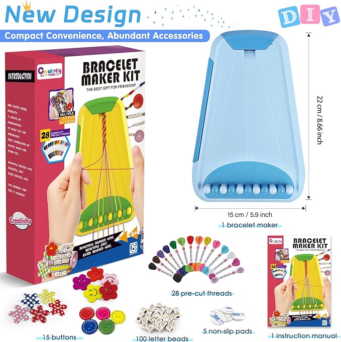 Arts and Crafts for Kids Ages 8-12,Friendship Bracelet Making Kit for Girl,Kids Jewelry Making Kit with 28 Pre-Cut Threads,Christmas Birthday Gifts for Ages 6 7 8 9 10 11 12 Year Old Light Blue-CubbioJoy