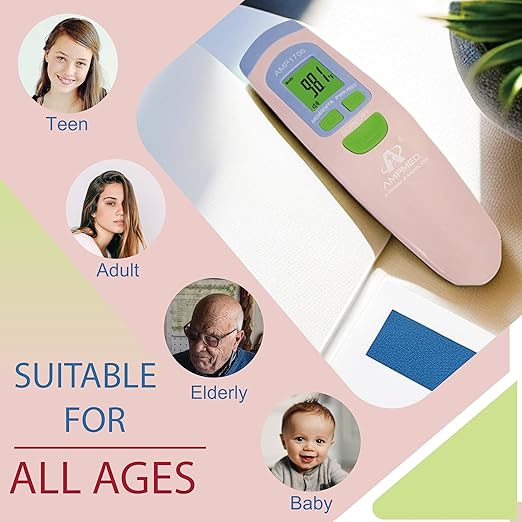 Amplim Non-Contact Forehead Thermometer for Adults, Kids & Infants | Ampmed No-Touch Medical Grade Temporal Fever Thermometer with Case, Nurse Accessories for Work, FDA-Cleared Pink Termometro Digital-CubbioJoy