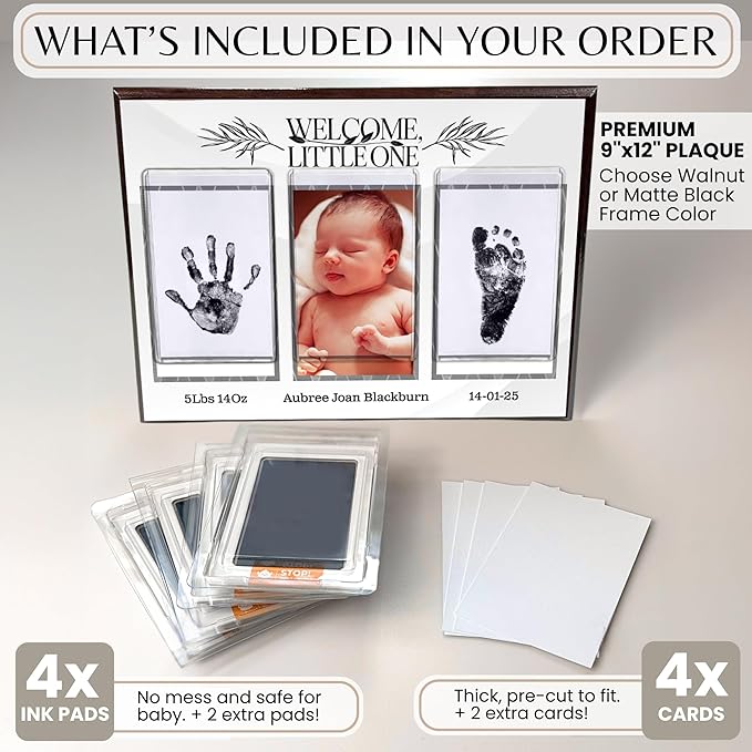 Inkless Hand and Footprint Kit, Baby Keepsake Plaque & Baby Shower Gifts - Ideal as Mom To Be Gift, Nursery Picture Frames, Clean Touch Hand and Footprint Kit (Style 1 - Design 1)-CubbioJoy