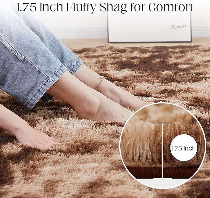 8x10 Area Rugs for Living Room, Ultra Soft Fluffy Rugs for Bedroom, Anti-Skid High Pile Indoor Carpet for Nursery, Kids Room, Playroom, Home Decoration, Tie-Dyed Brown-CubbioJoy