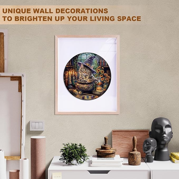 KAAYEE Wooden Puzzles for Adults, 3D Visual Effect Magic Feline Cat Wooden Jigsaw Puzzle Unique Shape Wood Puzzle Adult, 3D Effect Flat Puzzle Birthday Family Game (XL)-CubbioJoy