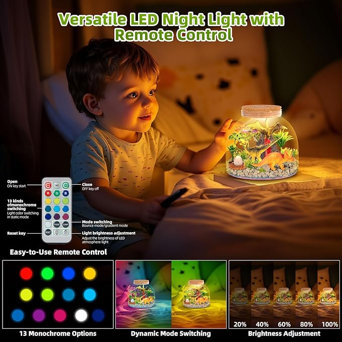 Dinosaur Light Up Terrarium for Boys – DIY Prehistoric Garden with LED | STEM Toy & Craft Gift for Kids Ages 4-8, Perfect for Birthday or Christmas-CubbioJoy