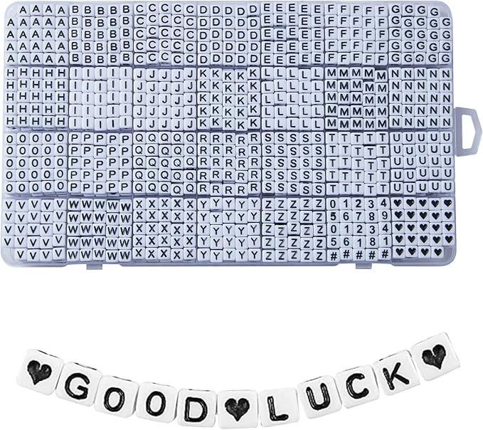 1400pcs Letter Beads, 6x6 mm Acrylic Alphabet Beads, Beads for Jewelry and Bracelet Making, in 28 Grid Box (White and Black)-CubbioJoy