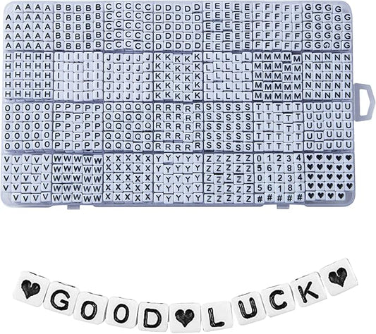 1400pcs Letter Beads, 6x6 mm Acrylic Alphabet Beads, Beads for Jewelry and Bracelet Making, in 28 Grid Box (White and Black)-CubbioJoy