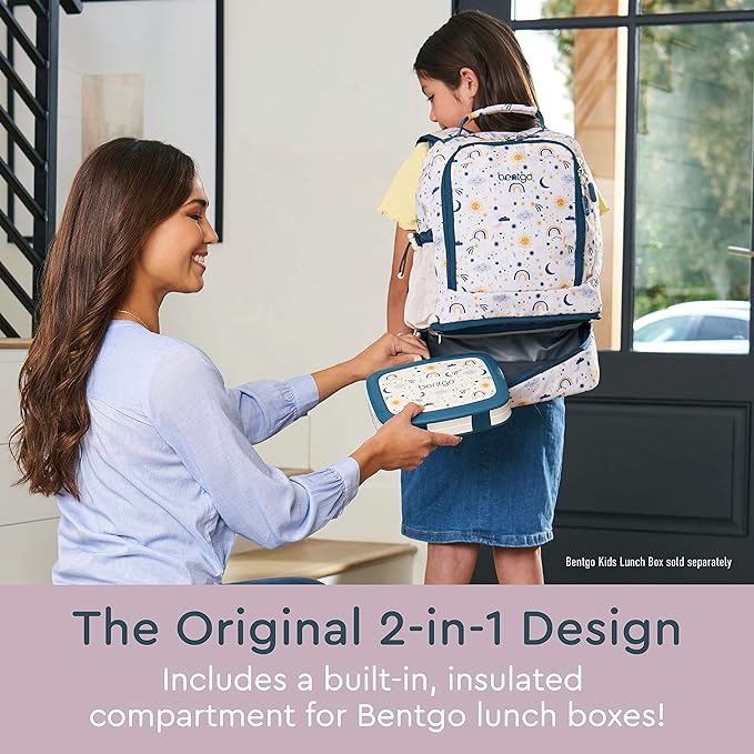 Bentgo Kids 2-in-1 Backpack & Insulated Lunch Bag - Durable 16” Backpack & Lunch Container in Unique Prints for School & Travel - Water Resistant, Padded & Large Compartments (Friendly Skies)-CubbioJoy