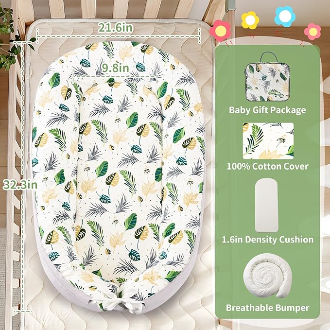 Baby Lounger- Baby Nest for 0-24 Months, Ultra Soft Organic Cotton Breathable & Portable Baby Lounger, Baby Lounger Pillow for Newborn-CubbioJoy