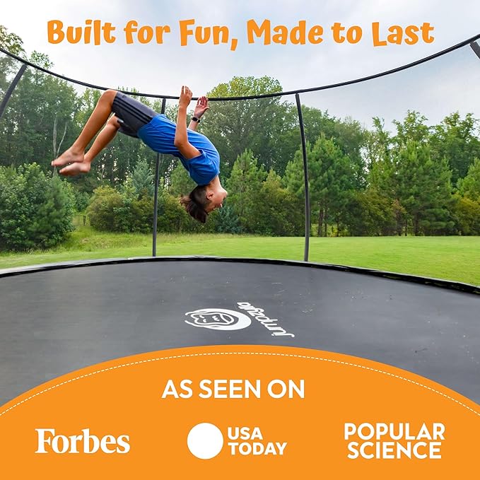 JUMPZYLLA Trampoline Outdoor 8FT 10FT 12FT 14FT 15FT 16FT with Enclosure and Ladder, ASTM Approved Recreational Trampoline for Kids and Adults, Anti-Rust Coated Frame-CubbioJoy