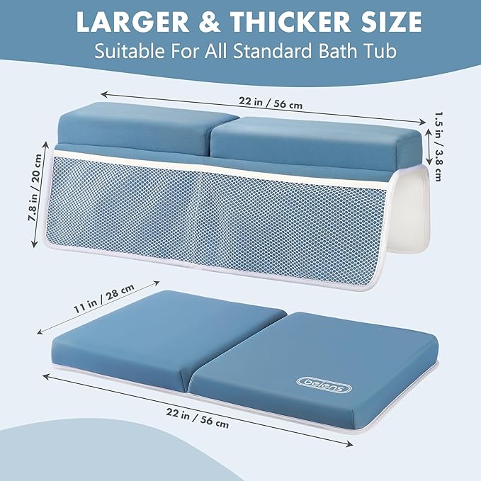 beiens Bath Kneeler and Elbow Rest Pad Set - 1.5'' Comfortable Thick Baby Bath Kneeler Pads, Quick Dry Soft Kneeling Pad for Baby Bath Time, Non-Slip Knee& Arm Support Bathtub Mat with Toys Organizer-CubbioJoy