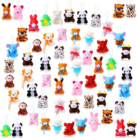 60 Pack Mini Stuffed Animal Bulk Small Plush Animal Toys Miniature Stuff Animal Keychain Set for Easter Egg Party Favors, Valentine‘s Day Gift, Goodie Bag Fillers, Carnival Prizes, Classroom Rewards-CubbioJoy