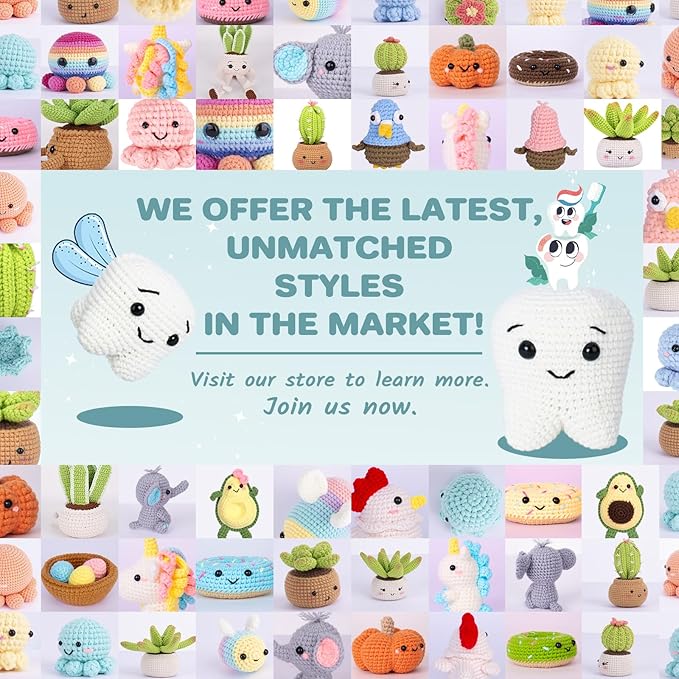 Crochet Kit for Beginners, Crochet Kit w Step-by-Step Video Tutorials, Crochet Starter Kit Learn to Crochet Kits for Adults Kids Beginners, Crochet Kit Tooth (40%+ Yarn Content)-CubbioJoy