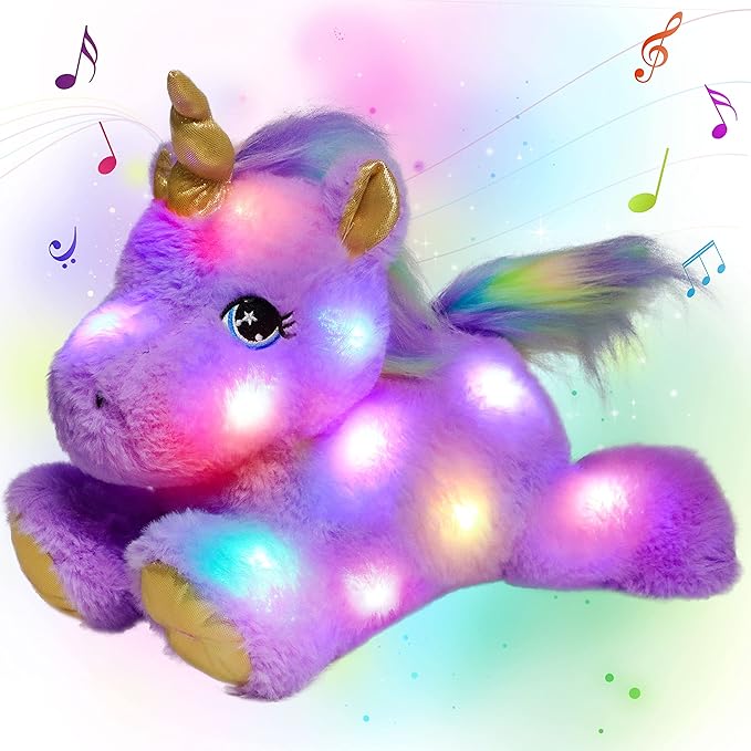 Cuteoy Glowing LED Light-up Purple Unicorn Nightlight Toys Musical Plush Stuffed Animal Singing Lullabies Birthday Christmas Plushies Gifts for Kids Boys Girls,13"-CubbioJoy