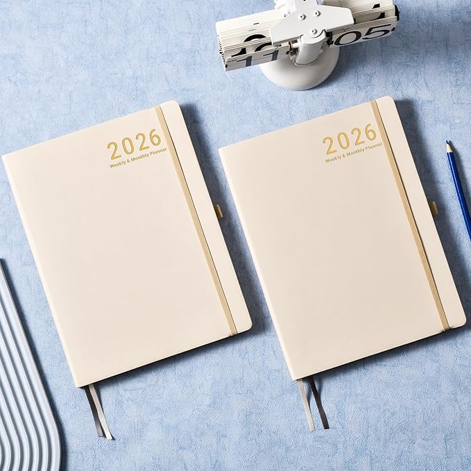 2026 Planner - JAN 2026 - DEC 2026, Planner 2026, Weekly and Monthly Planners, Leather Cover Planners with Thick Paper, Back Pocket with Notes Pages, Seashell Gold (8.5" x 11")-CubbioJoy