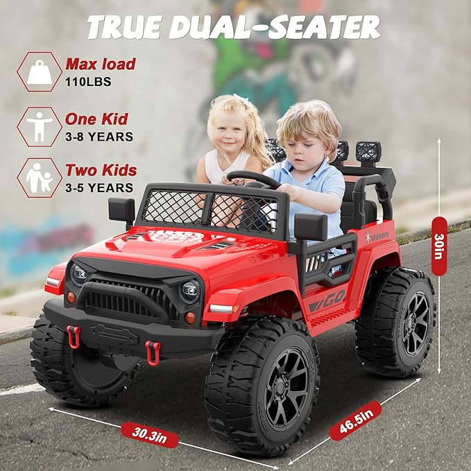 ANPABO 24V 2 Seater Ride On Car for Kids w/EVA Tires, 4X200W Motors, 4 Shock Absorbers, 2.4G Remote Control, Bluetooth Radio, LED Headlights & Searchlights, Electric Car for Kids Ages 3-8,Bright red-CubbioJoy