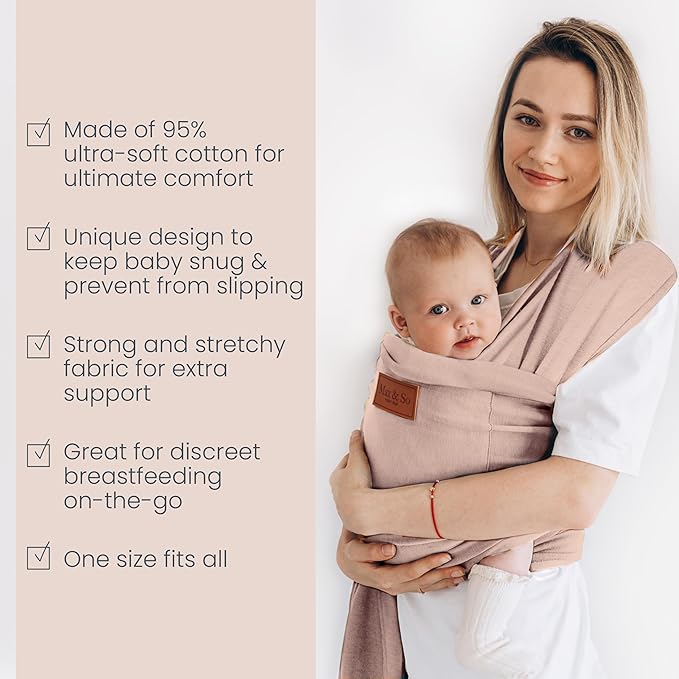 Baby Wrap Carrier - Premium Cotton Baby Carrier Wrap for Newborn to Toddler- Infant Carrier- Baby Holder One Size Fits All with Front Pocket(Beige) by Max&so-CubbioJoy