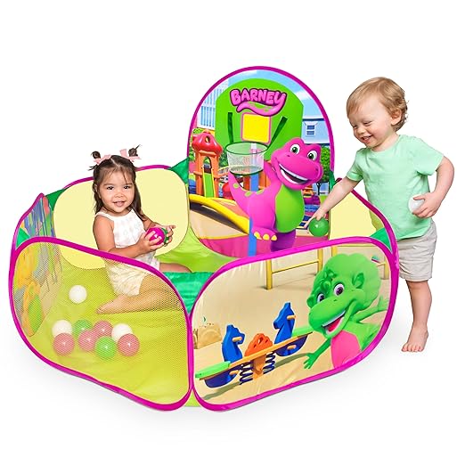 Barney Pop Up Playground, Ball Pit with 25 Play Balls and Basketball Hoop, Toddlers 2+-CubbioJoy