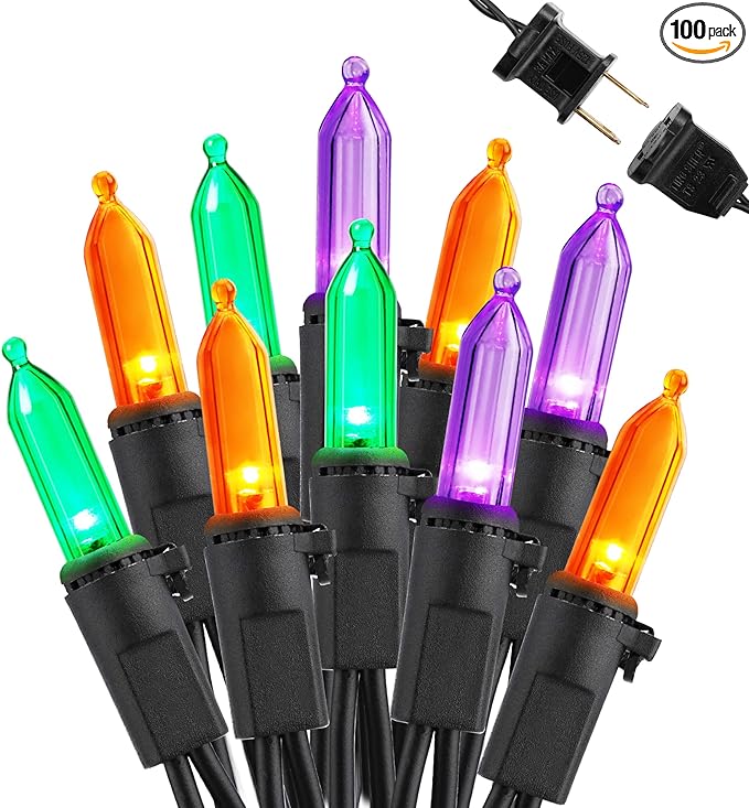 Brizled Purple Green Orange Halloween String Lights, 33ft 100 LED Halloween Lights Outdoor, 120V UL Listed Purple Orange String Light Connectable, Mini Tree Light Set for Holiday Tree Party Home Decor-CubbioJoy