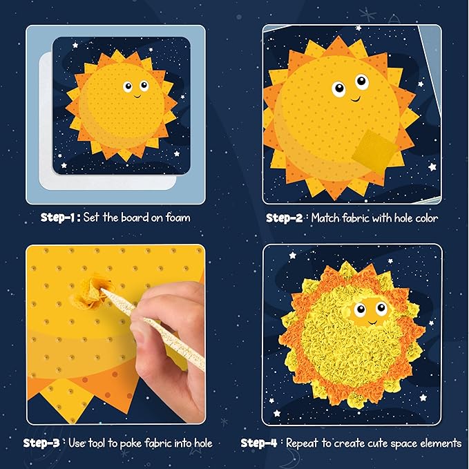 jackinthebox Poke Poke Art for Kids – Space Theme, Mess-Free Fabric Art and Craft, Flower Pressing Kits, Gift for Kids, Toys for Girls and Boys Ages 4 5 6 7 8-CubbioJoy