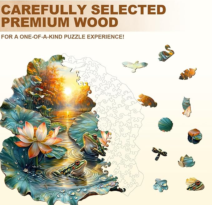 Jigfoxy Wooden Puzzles for Adults, Lotus Wood Puzzles Adult, Unique Animal Shape Wooden Jigsaw Puzzles for Adults, Birthday Gifts for Puzzle Lovers, Family, Friend (S-8.5 * 7.9in-100pcs)-CubbioJoy