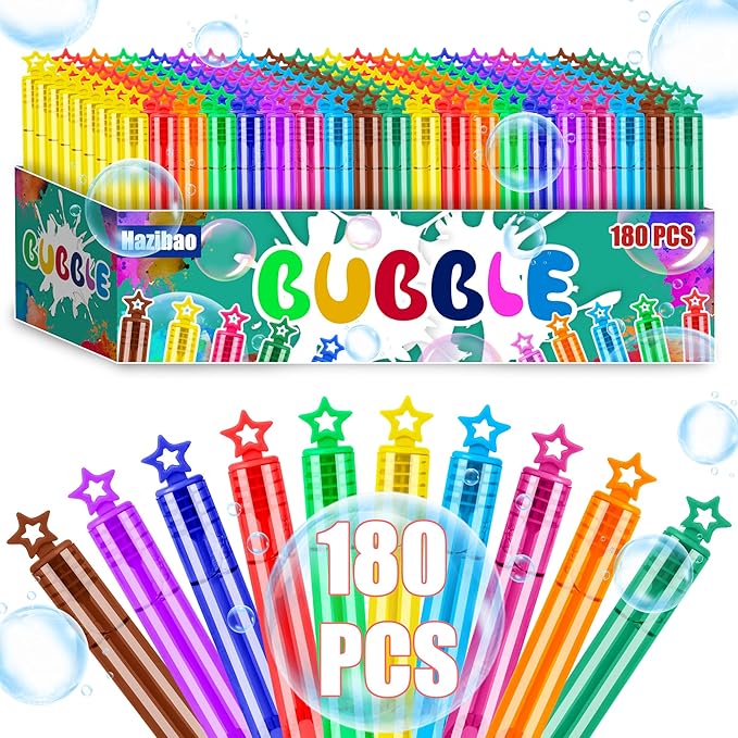 180 Pack 10 Colors Bulk Star Bubble Wands,Party Favors Bubbles Wand for Kids,Perfect for Birthday,Wedding,Goody Bags Stuffer Bubbles,Carnival Prize,Summer Outdoor Toys-CubbioJoy